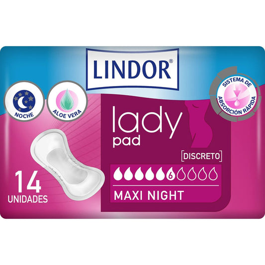 Incontinence Sanitary Pad Lindor Lady Pad Maxi Night 14 Units