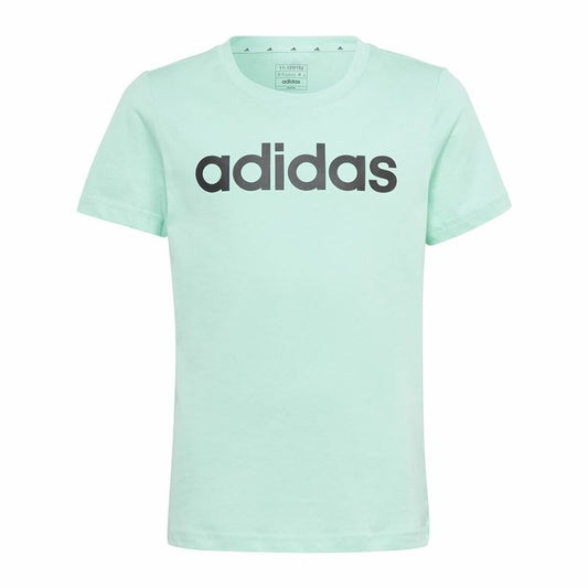 Child's Short Sleeve T-Shirt Adidas Linear Logo Green Aquamarine Adidas