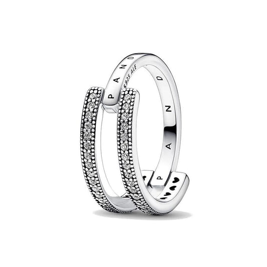 Ladies' Ring Pandora SIGNATURE LOGO & PAVE DOUBLE BAND - RING - SIZE 54 Pandora