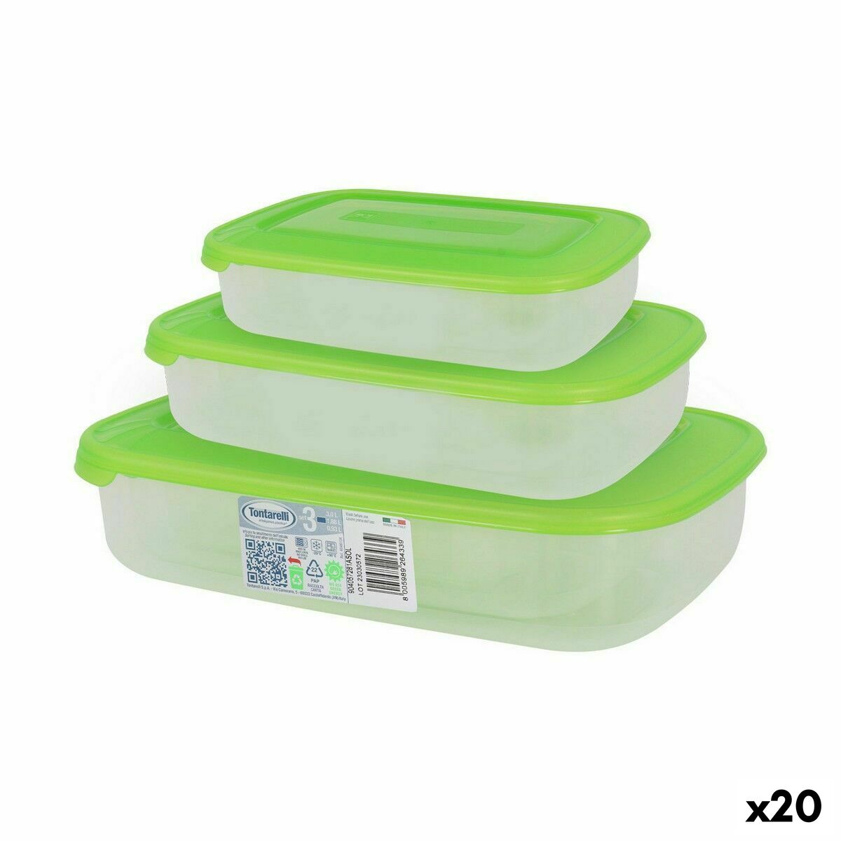 Set of 3 lunch boxes Tontarelli Family Green Rectangular 29,6 x 19,8 x 7,7 cm (20 Units) Tontarelli