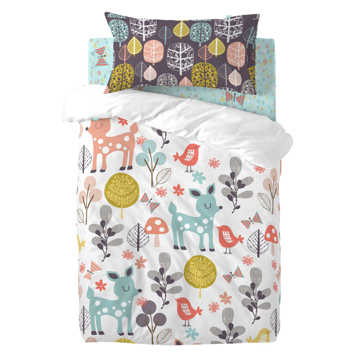 Duvet cover set HappyFriday Moshi Moshi Woodland Multicolour Baby Crib 2 Pieces