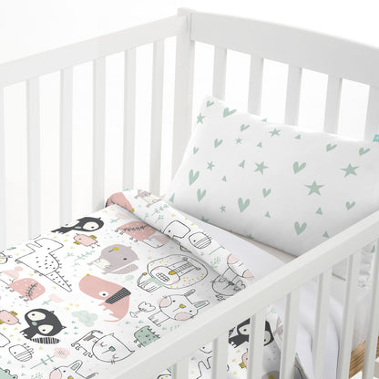 Duvet cover set HappyFriday Moshi Moshi Best Buddies Multicolour Baby Crib 2 Pieces HappyFriday