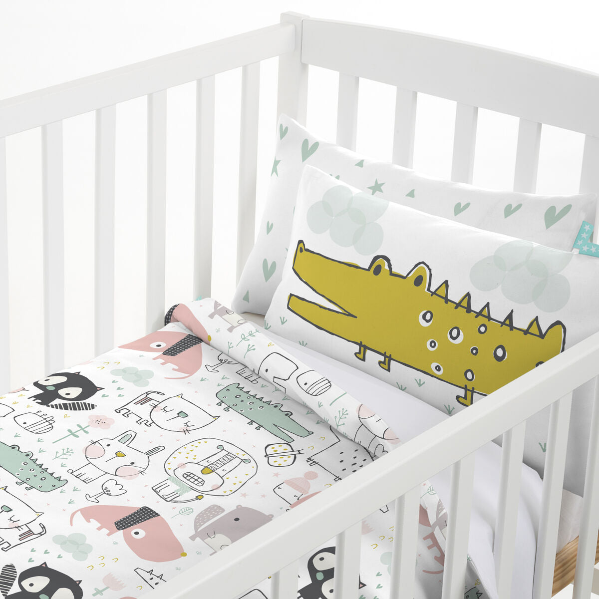 Duvet cover set HappyFriday Moshi Moshi Best Buddies Multicolour Baby Crib 2 Pieces HappyFriday