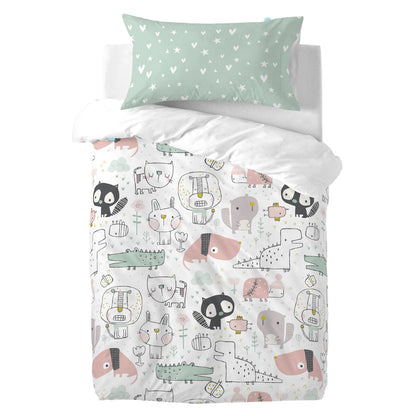 Duvet cover set HappyFriday Moshi Moshi Best Buddies Multicolour Baby Crib 2 Pieces HappyFriday