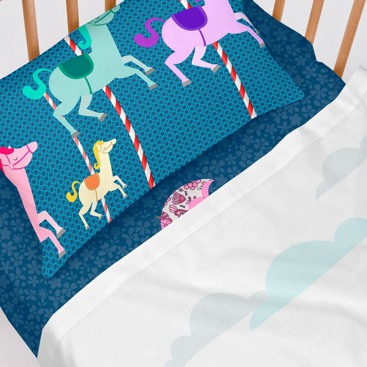 Fitted sheet HappyFriday MR FOX Multicolour Dark blue 60 x 120 x 14 cm Umbrella HappyFriday