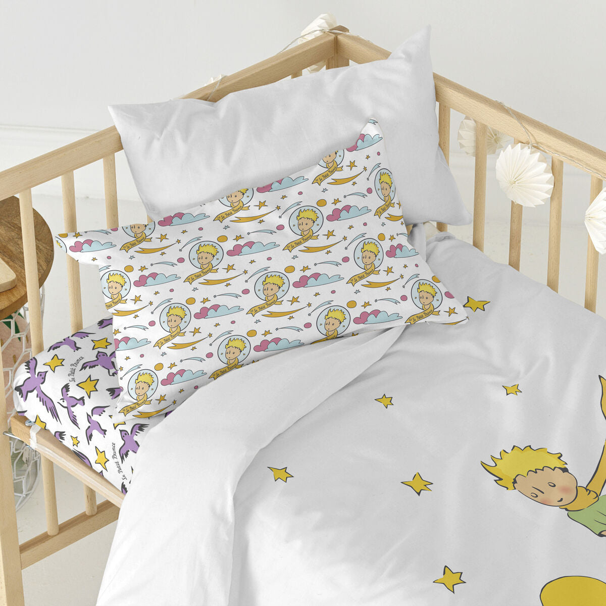 Duvet cover set HappyFriday Le Petit Prince Ses Amis Multicolour Baby Crib 2 Pieces HappyFriday