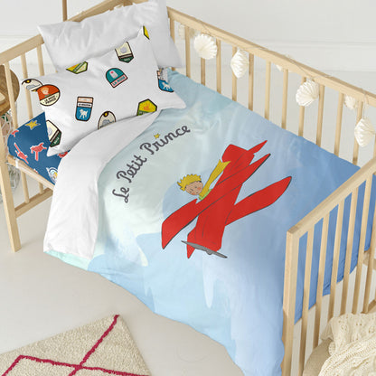 Duvet cover set HappyFriday Le Petit Prince Son Avion Multicolour Baby Crib 2 Pieces HappyFriday