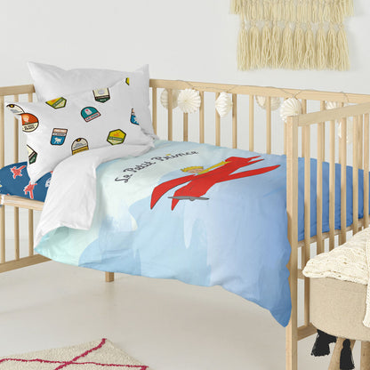 Duvet cover set HappyFriday Le Petit Prince Son Avion Multicolour Baby Crib 2 Pieces HappyFriday