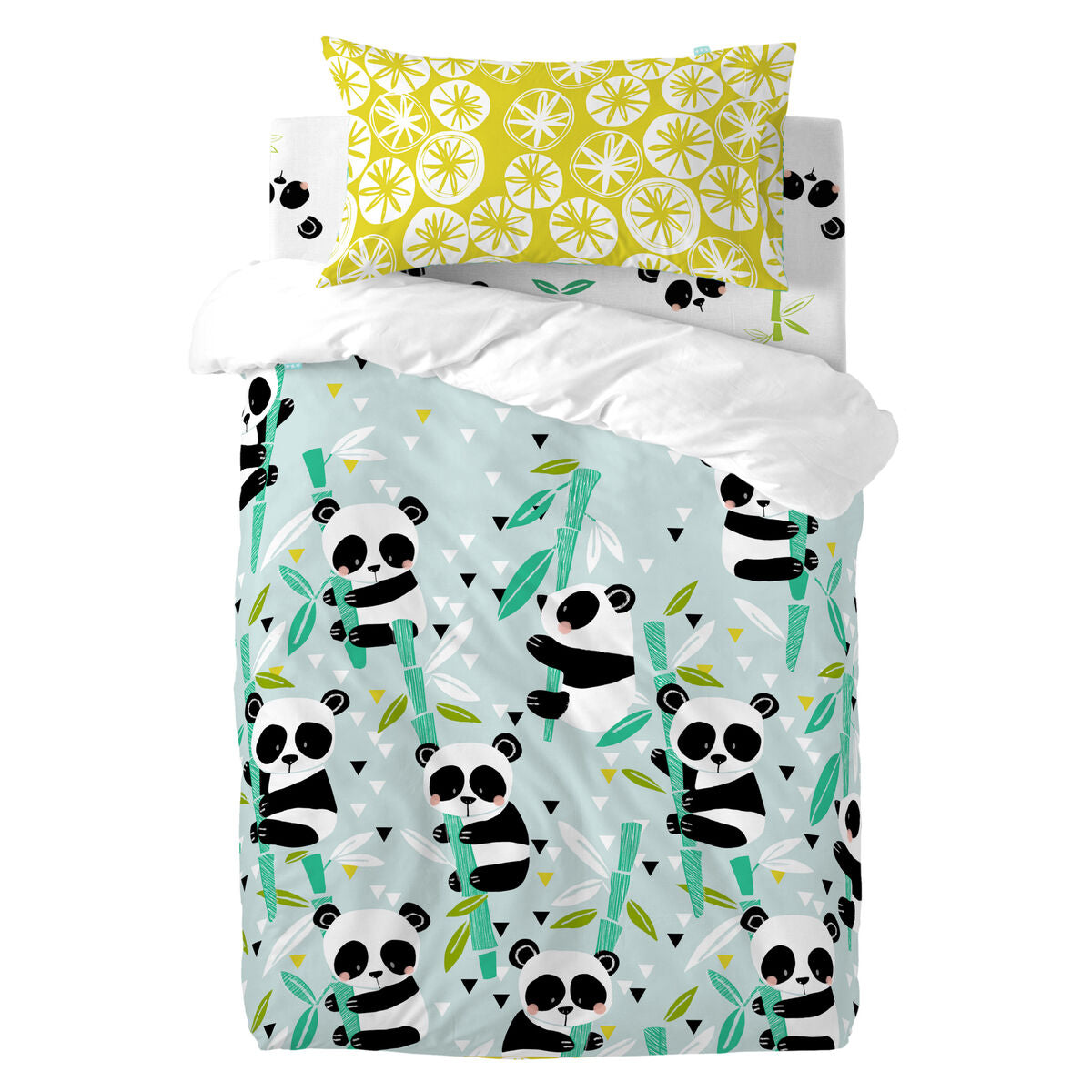 Duvet cover set HappyFriday Moshi Moshi Panda Garden Blue Blue Baby Crib 2 Pieces HappyFriday