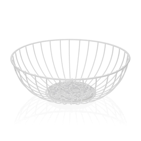 Fruit Bowl Versa Damasco White Metal Steel MDF Wood 28 x 10 x 28 cm Versa