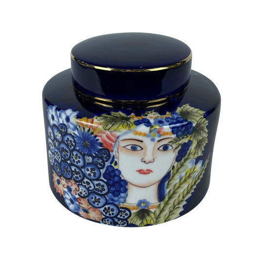 Vase DKD Home Decor Face Porcelain Blue Multicolour 17 x 17 x 16 cm DKD Home Decor