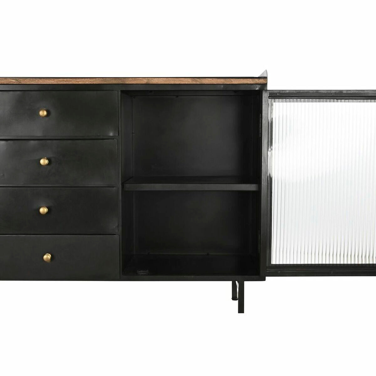 Sideboard DKD Home Decor Natural Black Golden Metal Mango wood (145 x 40 x 85 cm)