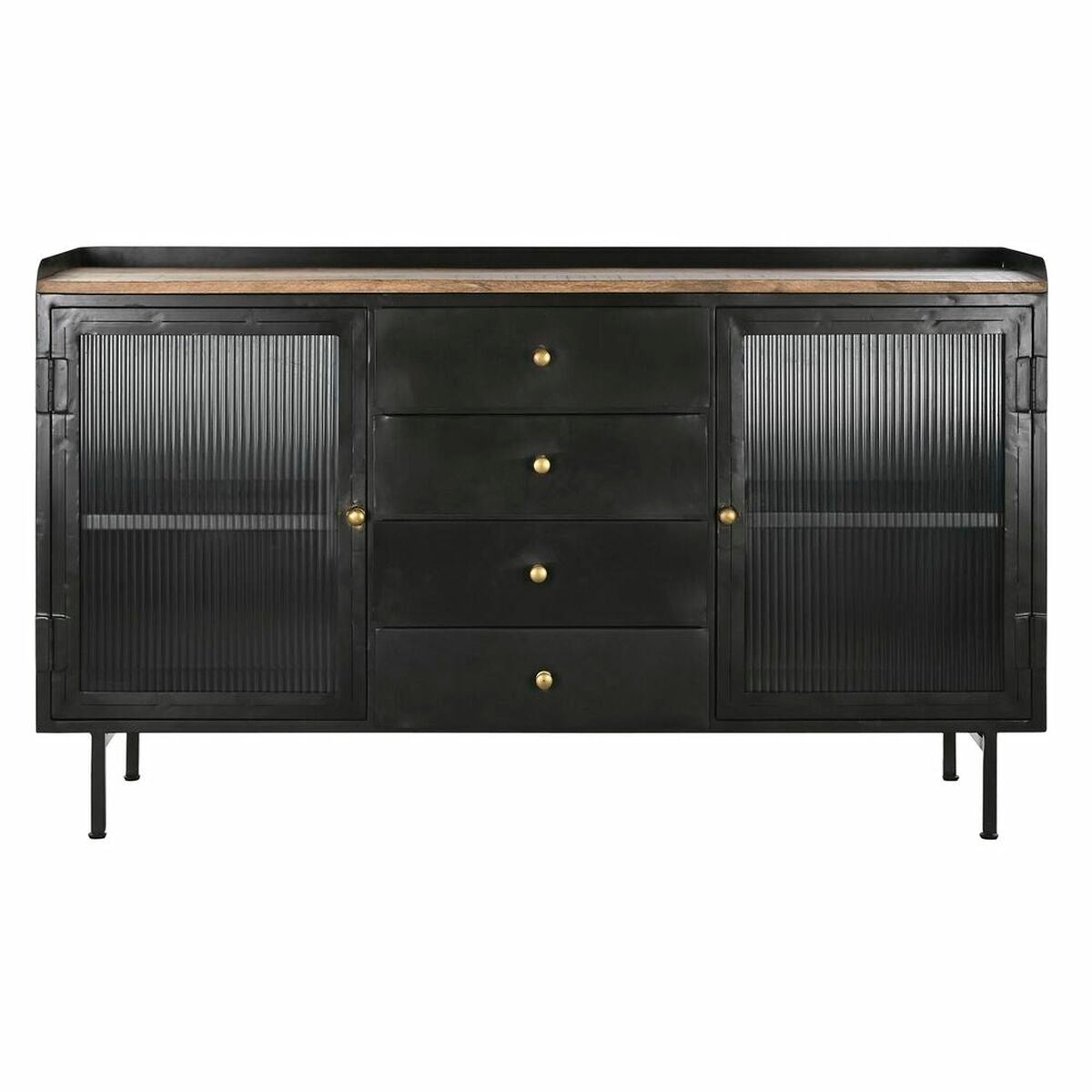 Sideboard DKD Home Decor Natural Black Golden Metal Mango wood (145 x 40 x 85 cm)