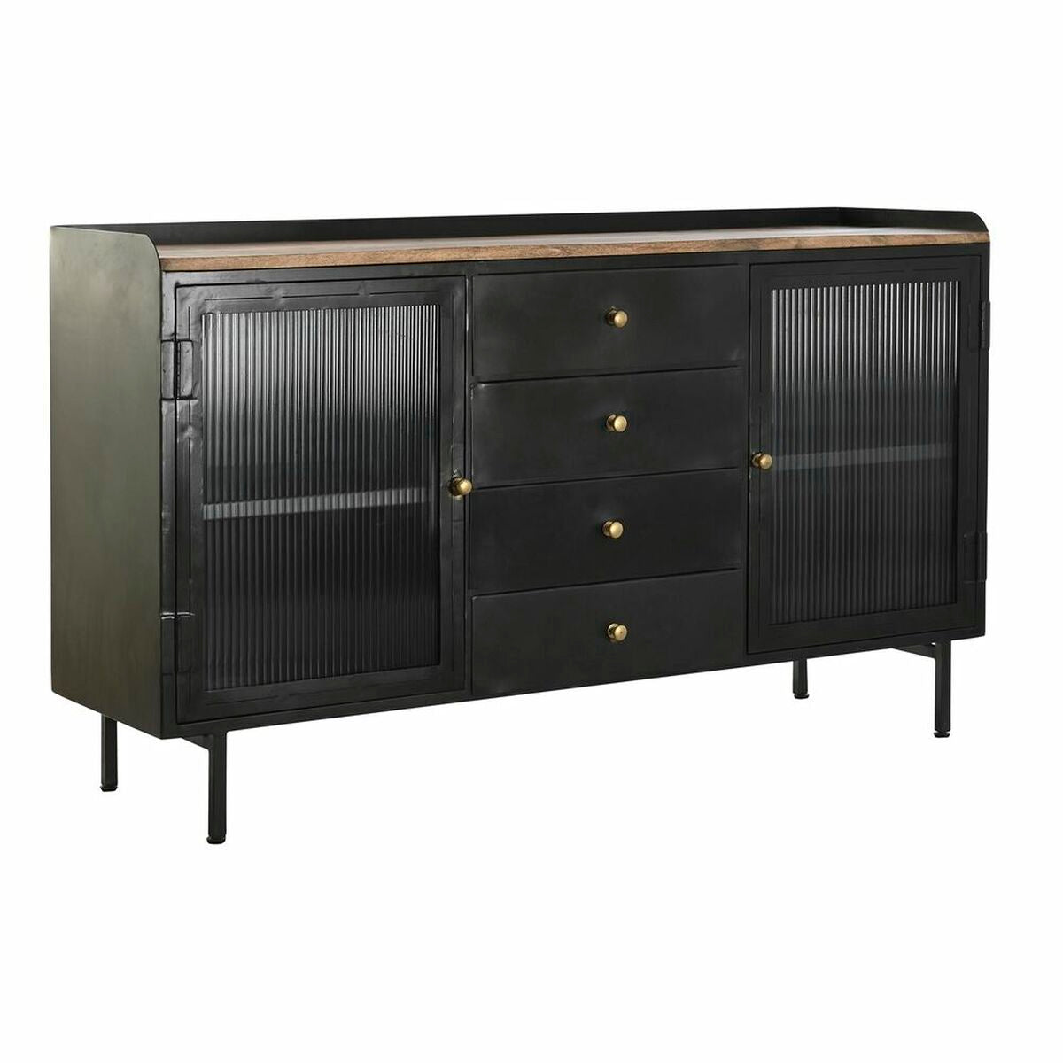 Sideboard DKD Home Decor Natural Black Golden Metal Mango wood (145 x 40 x 85 cm)