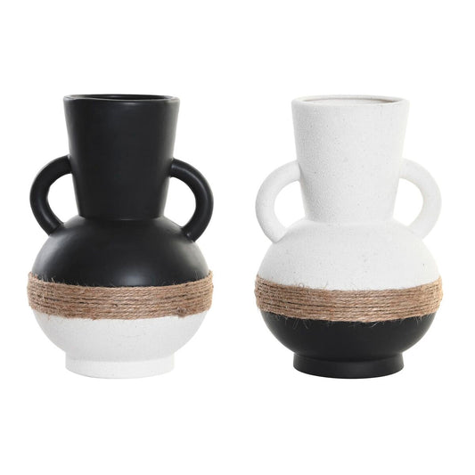 Vase DKD Home Decor 16,5 x 16,5 x 24 cm Ceramic Black Brown Rope White (2 Units) DKD Home Decor