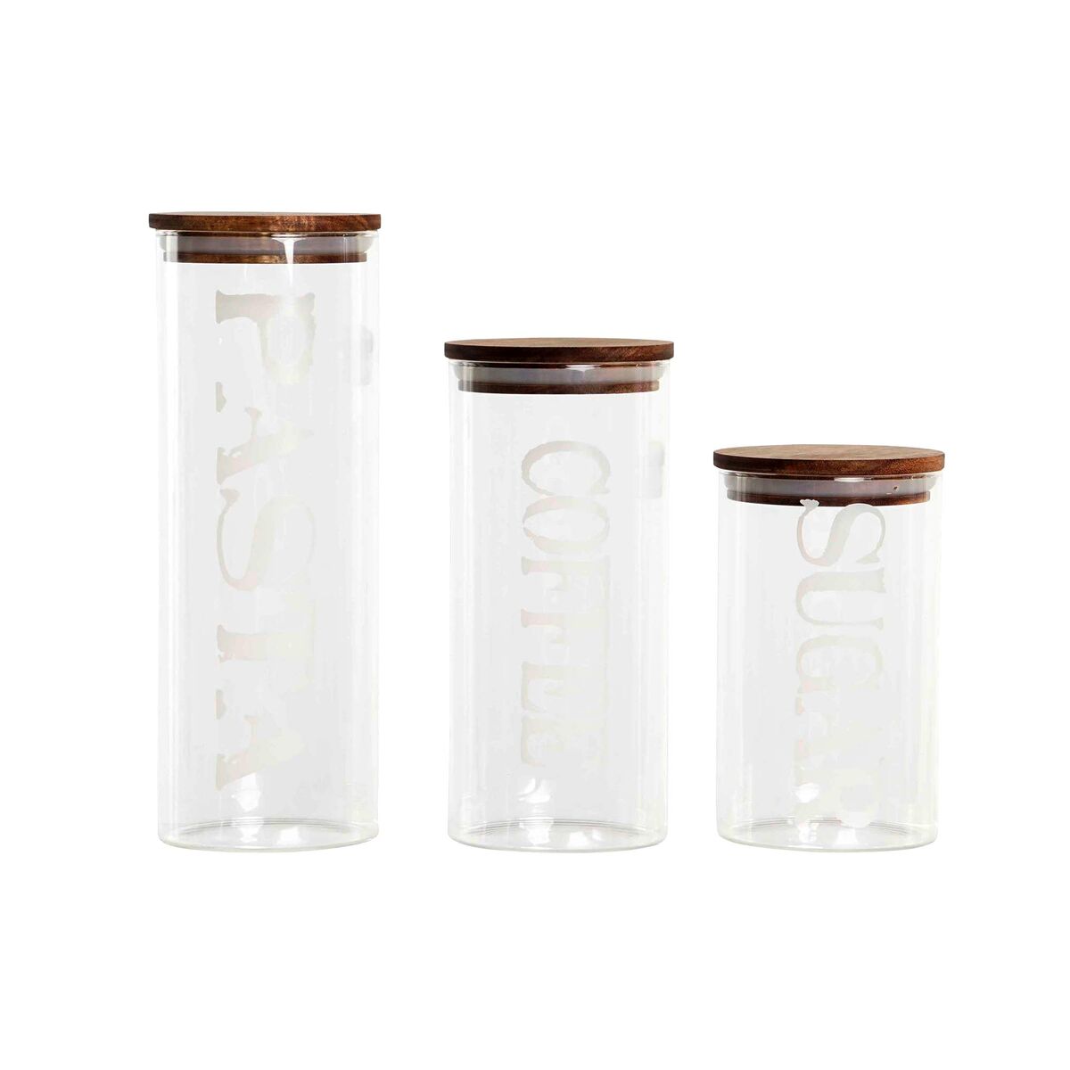 3 Tubs DKD Home Decor 10,2 x 10,2 x 27,7 cm Natural Transparent Acacia Letters Borosilicate Glass - byKim