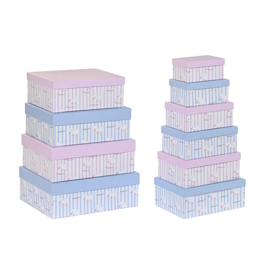 Set of Stackable Organising Boxes DKD Home Decor Blue Pink Cardboard (43,5 x 33,5 x 15,5 cm)