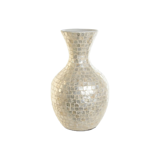 Vase DKD Home Decor White Bamboo Mother of pearl Natural Leaf of a plant Mediterranean 31 x 31 x 51,5 cm DKD Home Decor