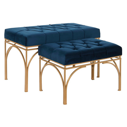 Bench DKD Home Decor Blue Golden Metal 80 x 40 x 48 cm (2 Units)