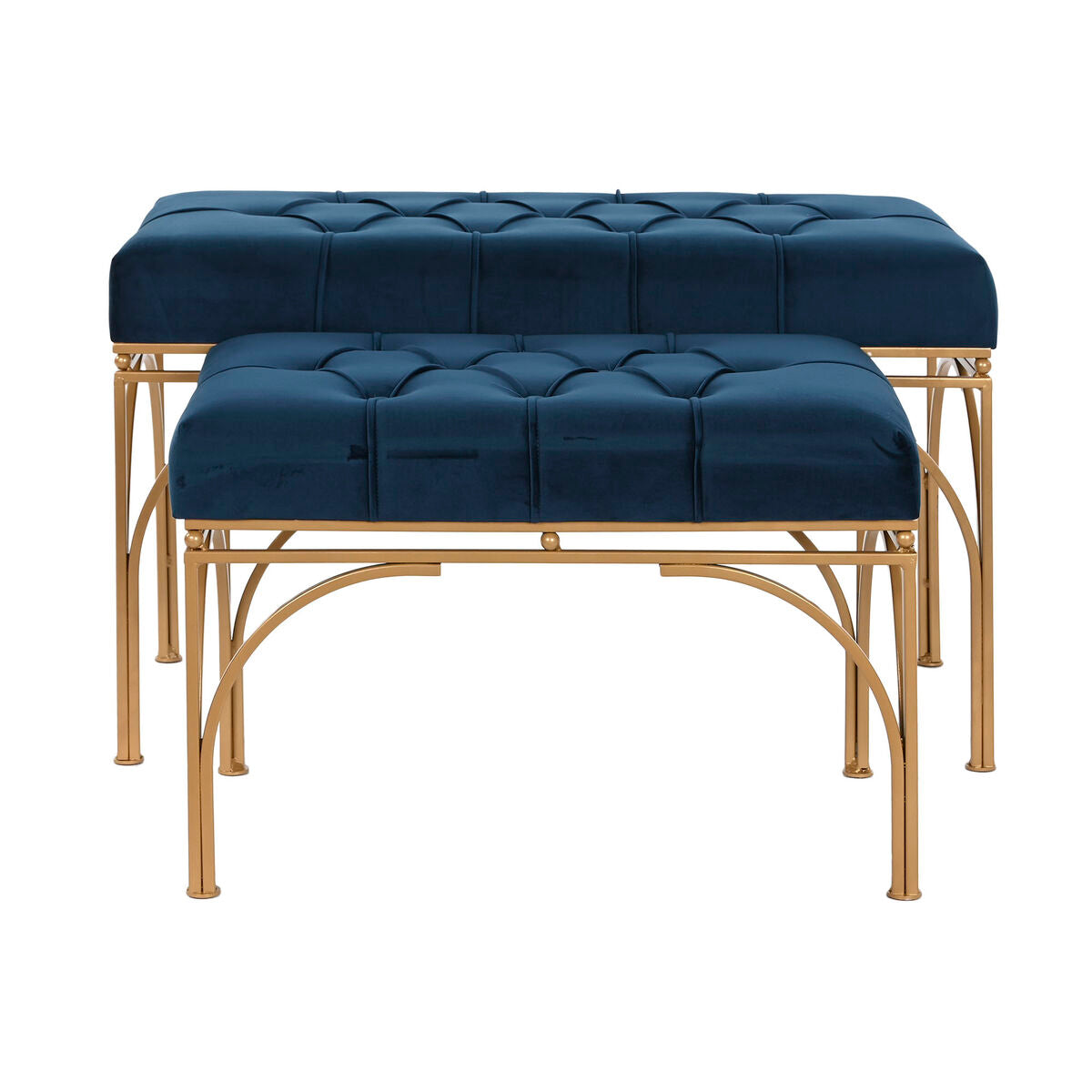 Bench DKD Home Decor Blue Golden Metal 80 x 40 x 48 cm (2 Units)