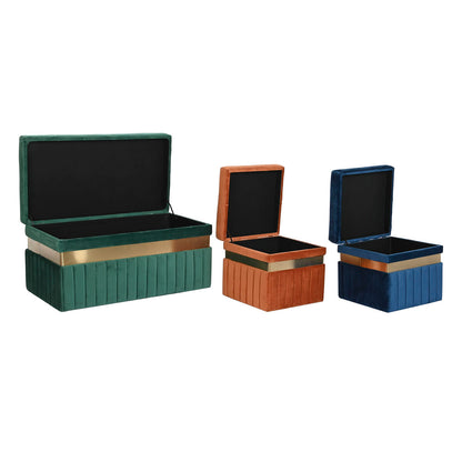 Bench DKD Home Decor Blue Green Orange Golden MDF Wood 93 x 47 x 45 cm (3 Units)