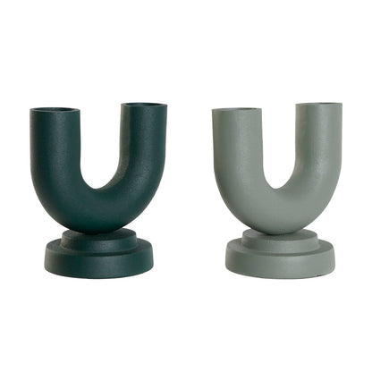 Vase Home ESPRIT Green Aluminium 18 x 13 x 19 cm (2 Units) Home ESPRIT