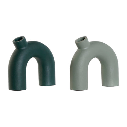 Vase Home ESPRIT Green Aluminium 19 x 5 x 17 cm (2 Units) Home ESPRIT