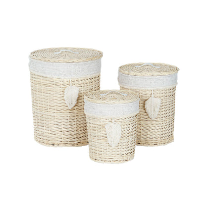 Laundry basket Home ESPRIT Cream Natural 3 Pieces 45 x 45 x 55 cm