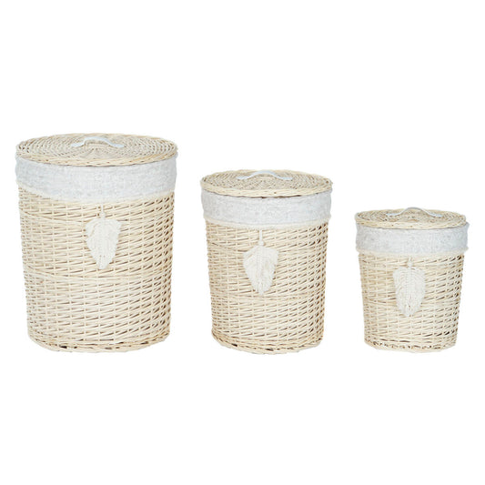 Laundry basket Home ESPRIT Cream Natural 3 Pieces 45 x 45 x 55 cm Home ESPRIT