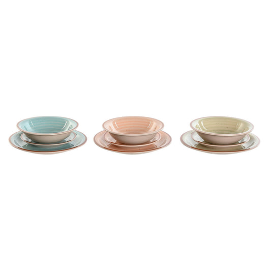 Dinnerware Set Home ESPRIT Blue Green Multicolour Pink Amber Stoneware 26,5 x 26,5 x 3 cm 27,5 x 27,5 x 3 cm 18 Pieces