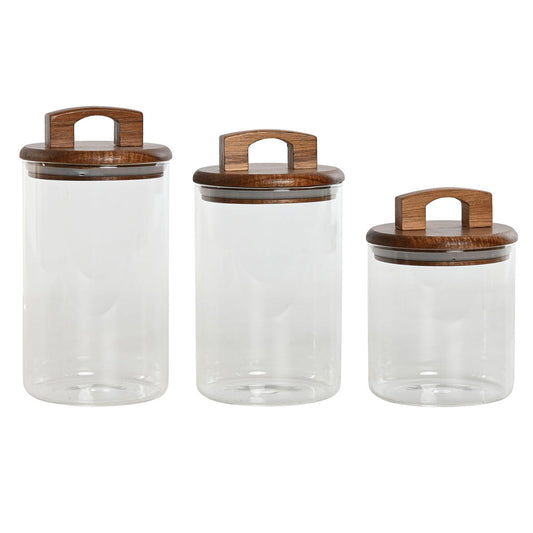 3 Tubs Home ESPRIT Brown Transparent Acacia Borosilicate Glass 650 ml 900 ml 1 L 3 Pieces - byKim