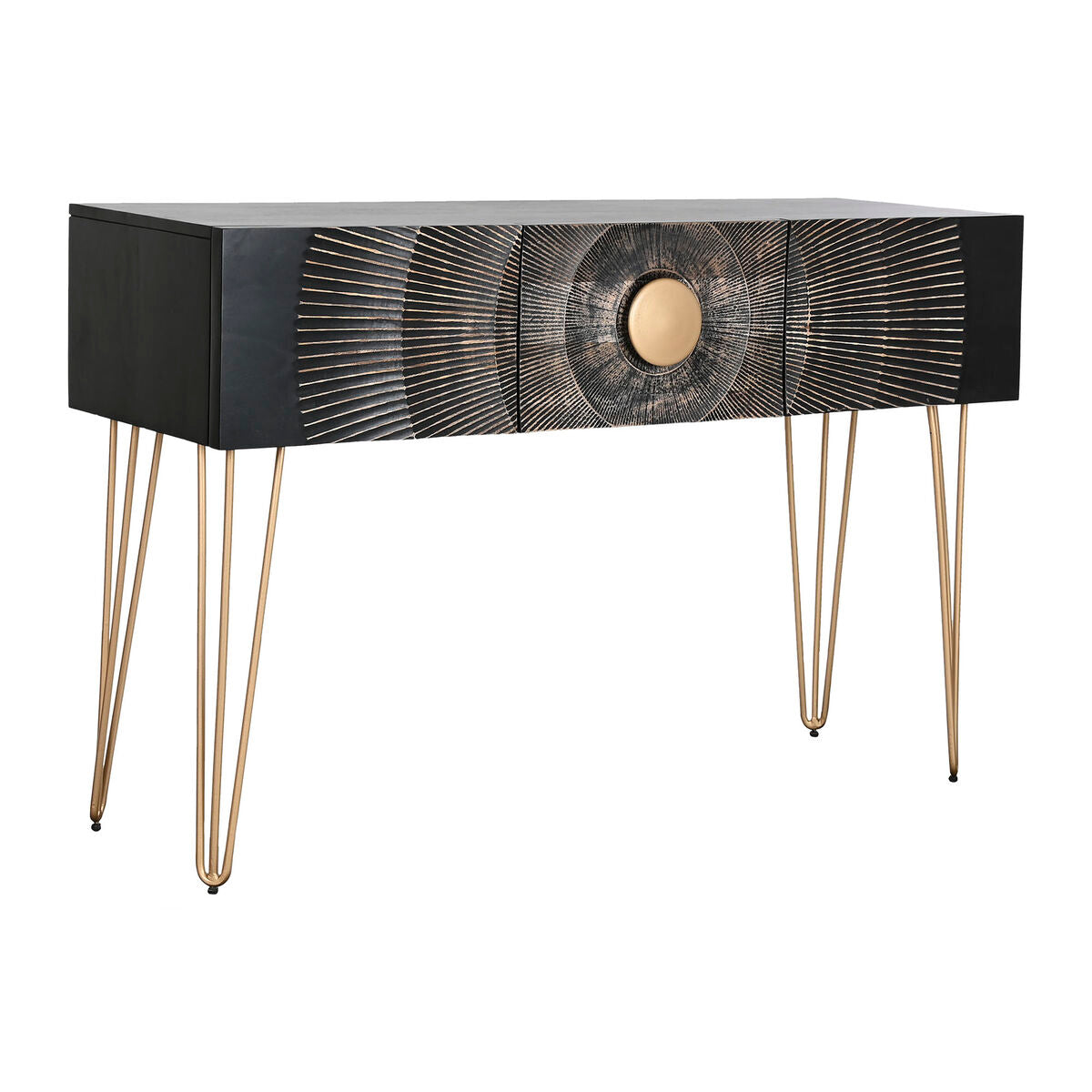 Console Home ESPRIT Black Golden Metal Mango wood 120 x 38 x 76 cm