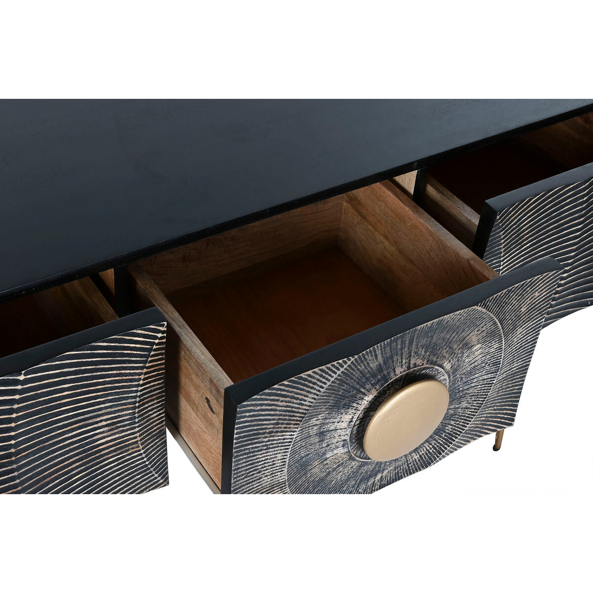 Console Home ESPRIT Black Golden Metal Mango wood 120 x 38 x 76 cm