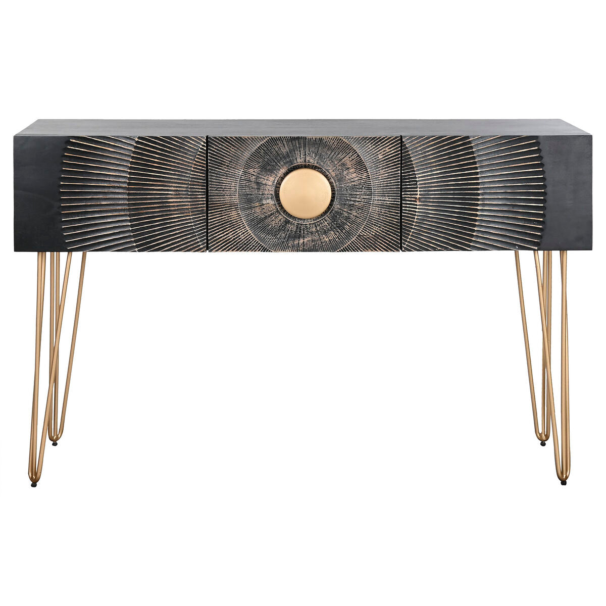 Console Home ESPRIT Black Golden Metal Mango wood 120 x 38 x 76 cm