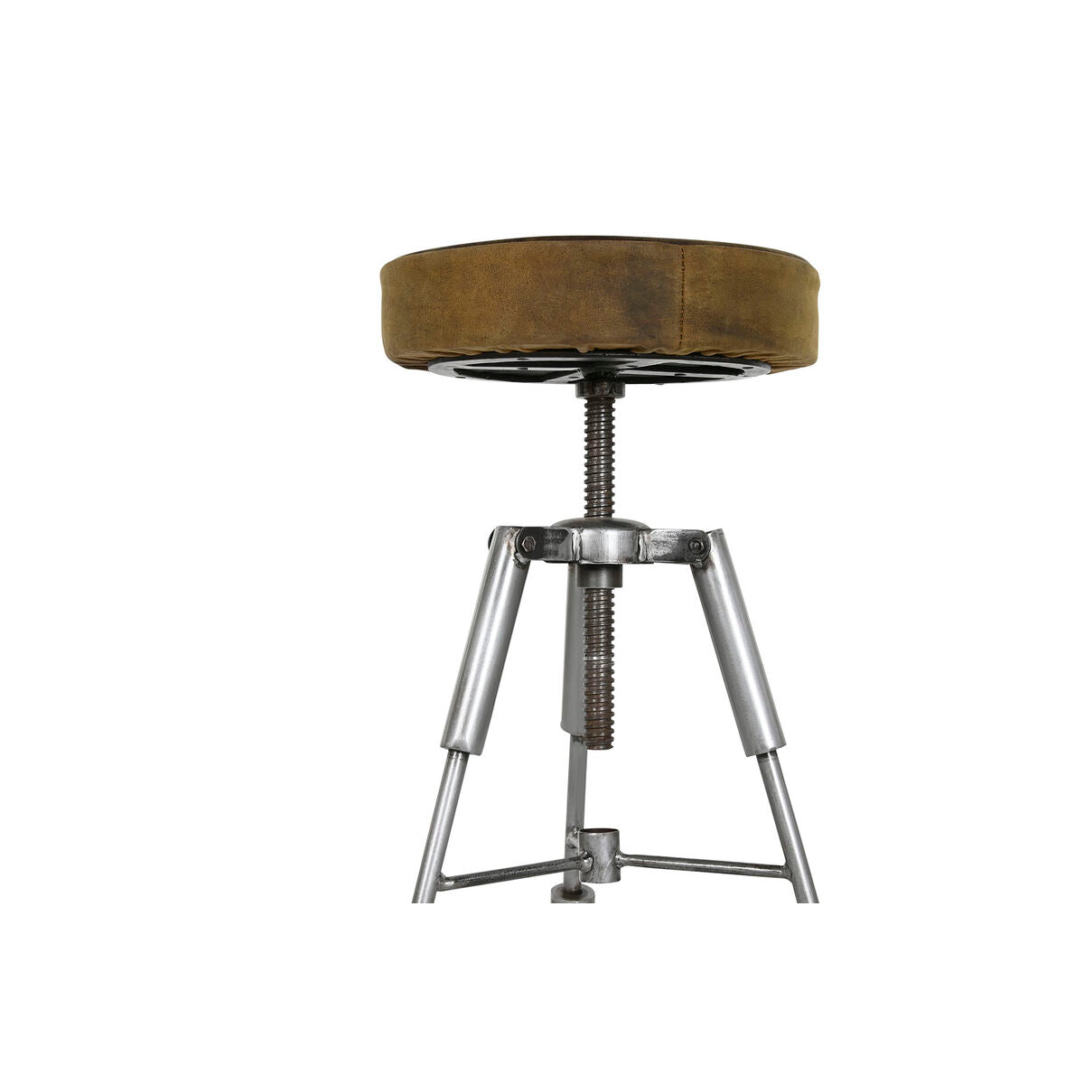 Stool Home ESPRIT Brown Silver Leather Metal 39 x 39 x 57 cm