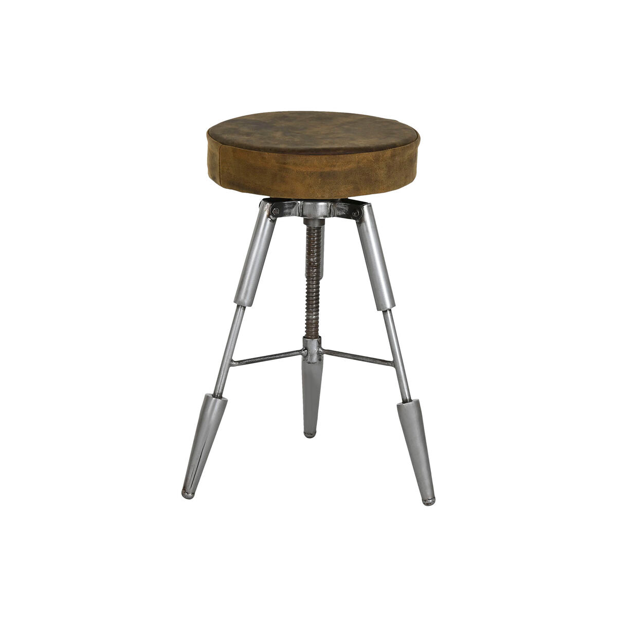 Stool Home ESPRIT Brown Silver Leather Metal 39 x 39 x 57 cm