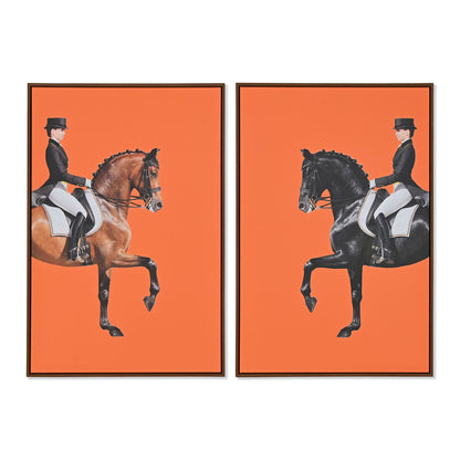 Painting Home ESPRIT Brown Orange Modern Horse 60 x 4 x 90 cm (2 Units) Home ESPRIT