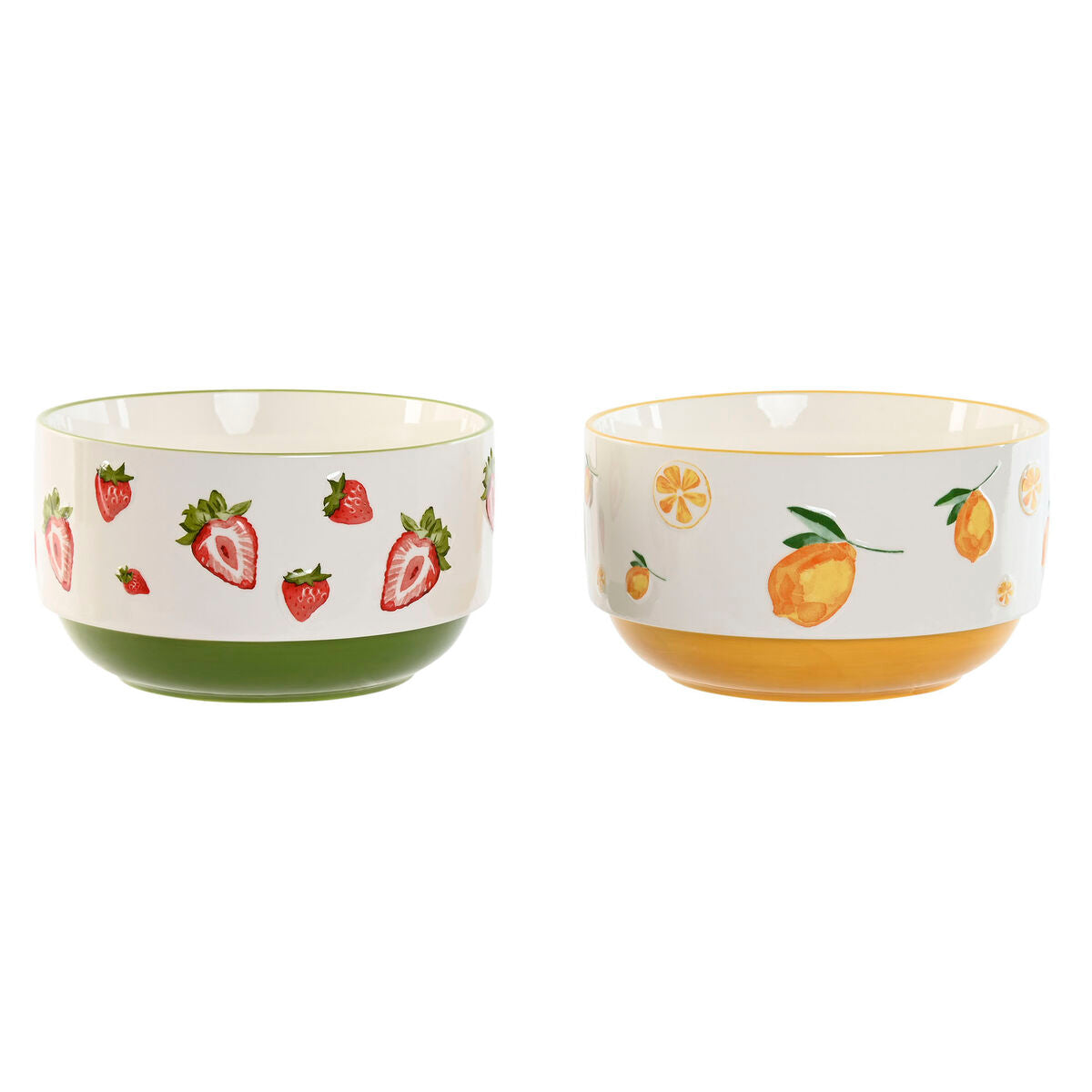 Salad Bowl Home ESPRIT Yellow Red Green Porcelain 21 x 21 x 12 cm (2 Units)