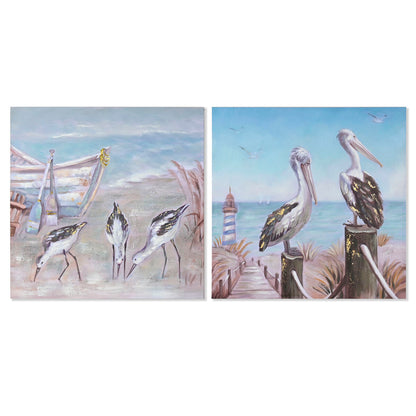 Painting Home ESPRIT Birds Mediterranean 80 x 3 x 80 cm (2 Units) Home ESPRIT