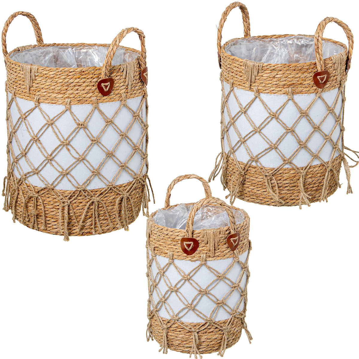 Set of Baskets Alexandra House Living 03792 White wicker Rattan Natural Fibre (3 Units)