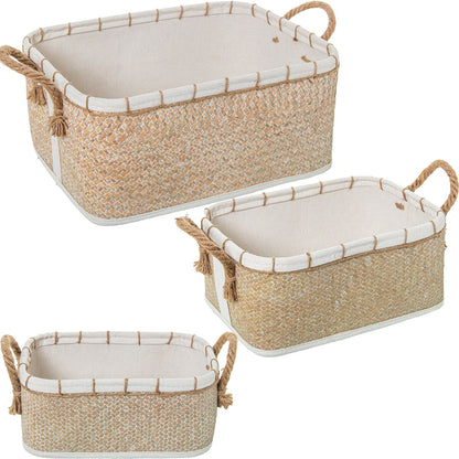 Set of Baskets Alexandra House Living 03826 White Brown wicker Rattan Natural Fibre (3 Units) Alexandra House Living