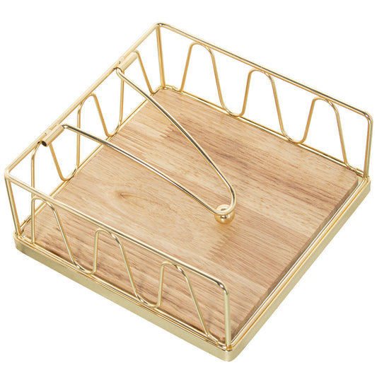 Napkin holder Alexandra House Living Golden Wood Metal 18 x 8 x 18 cm Chromed