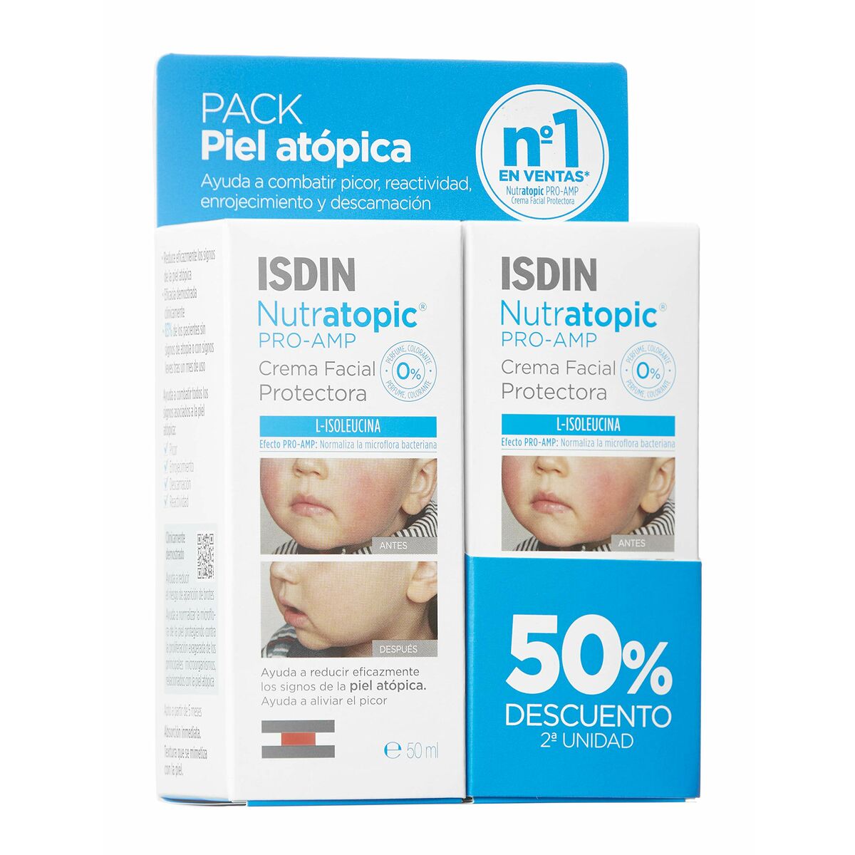 Facial Cream Isdin Nutratopic Pro-AMP Dermo-protective Atopic skin Kids 2 x 50 ml Isdin