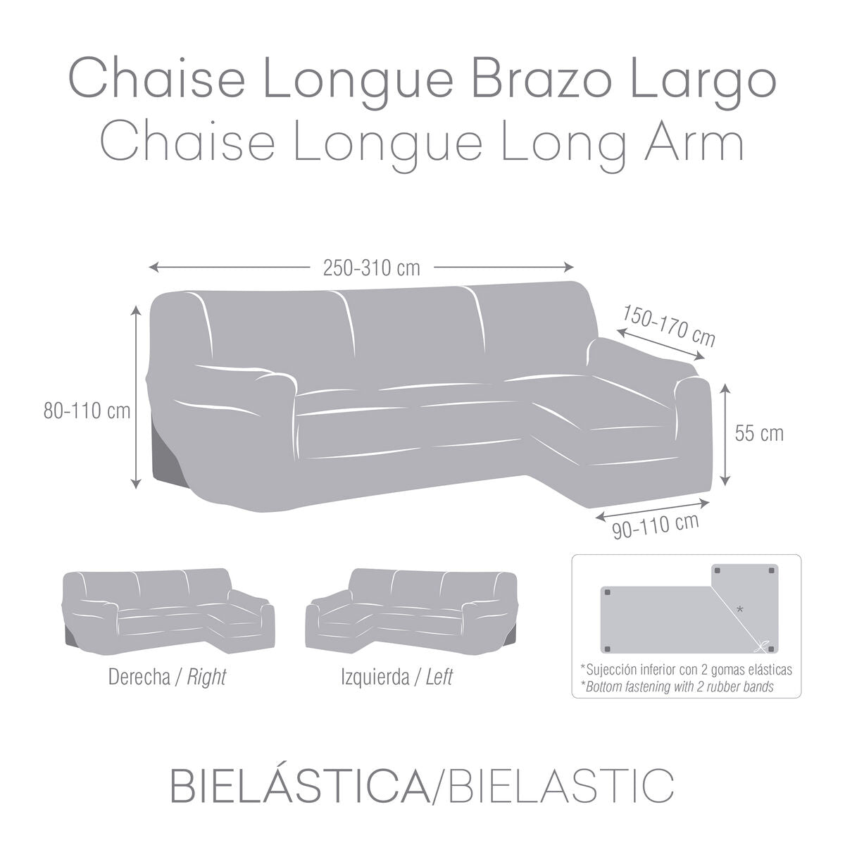 Left long arm chaise longue cover Eysa BRONX Aquamarine 170 x 110 x 310 cm Eysa