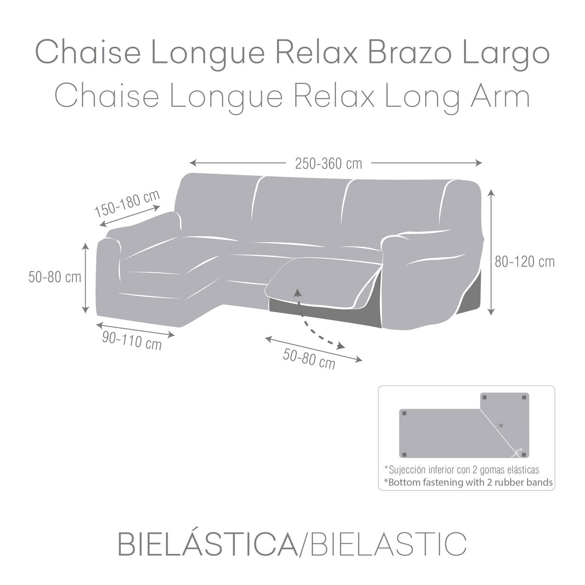 Left long arm chaise longue cover Eysa JAZ Brown 180 x 120 x 360 cm Eysa