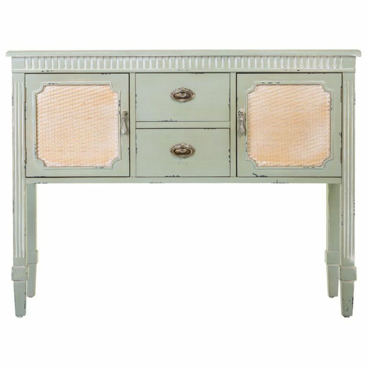 Sideboard Alexandra House Living Green Rattan Fir wood 82 x 36 x 108 cm