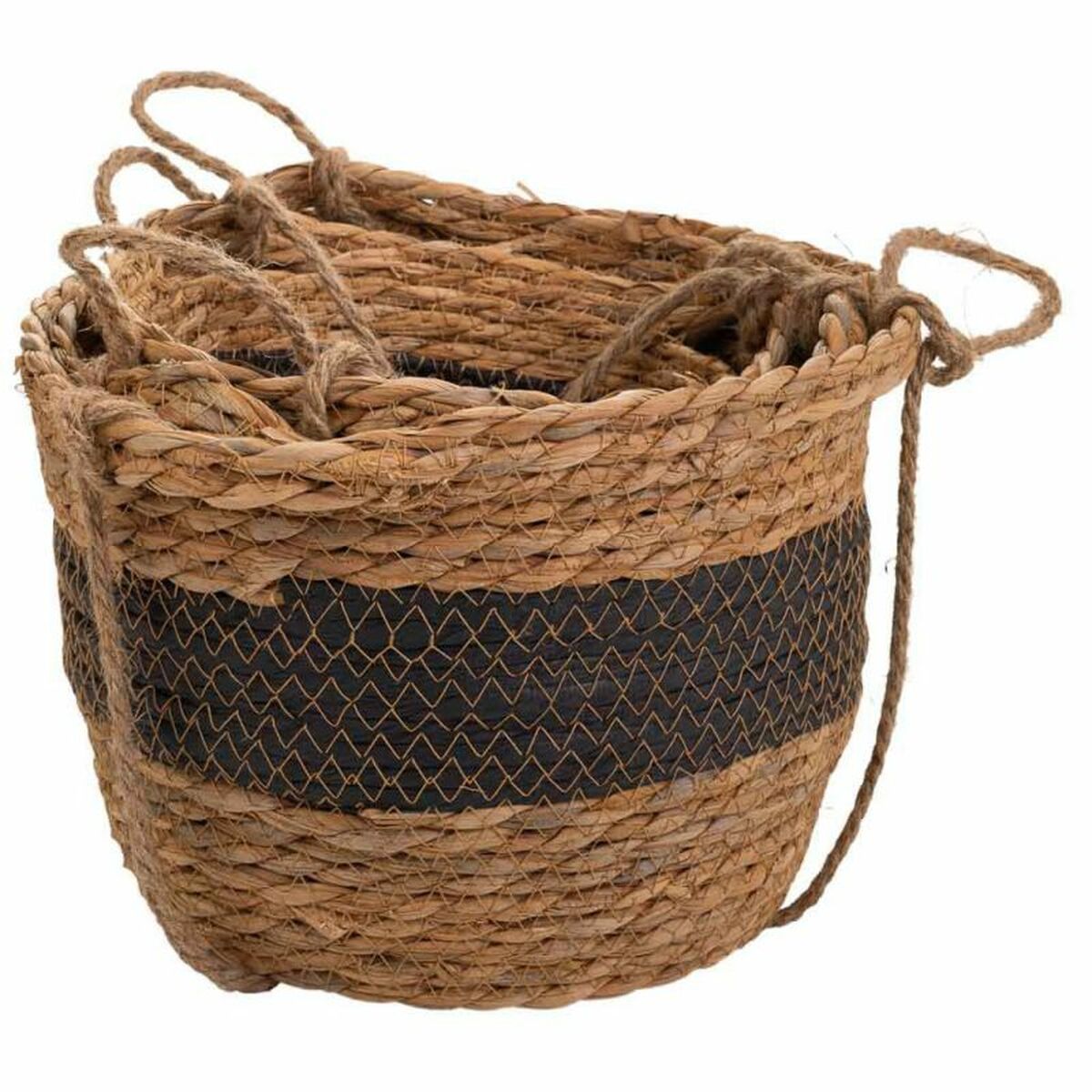 Set of Baskets Alexandra House Living Black Natural Fibre 26 x 19 x 26 cm 22 x 16,5 x 22 cm 18 x 14,5 x 18 cm For hanging 3 Piec