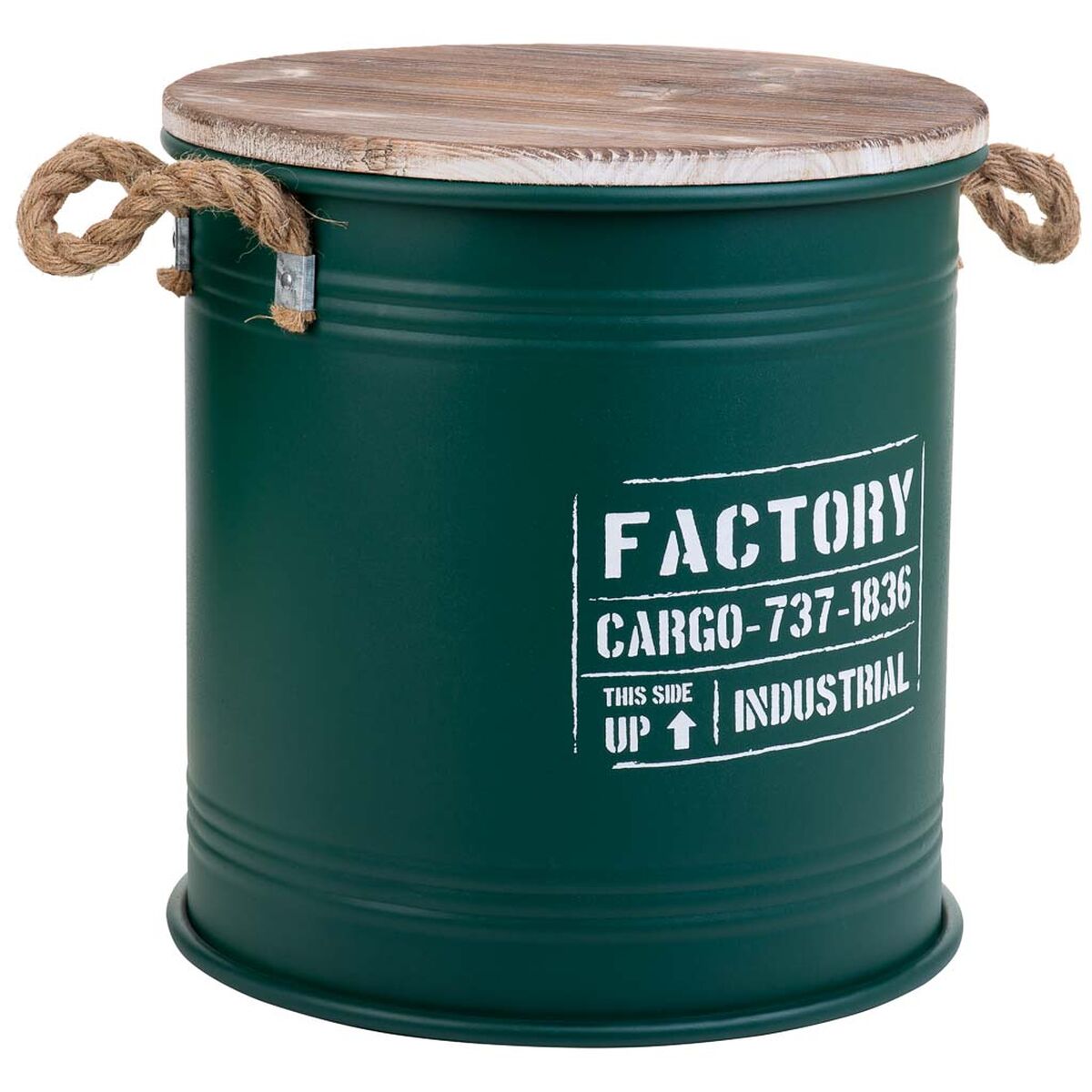 Storage Box with Lid Alexandra House Living Factory Green Hemp Metal Fir wood 35 x 35 x 37 cm With handles Circular