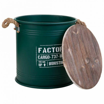 Storage Box with Lid Alexandra House Living Factory Green Hemp Metal Fir wood 35 x 35 x 37 cm With handles Circular