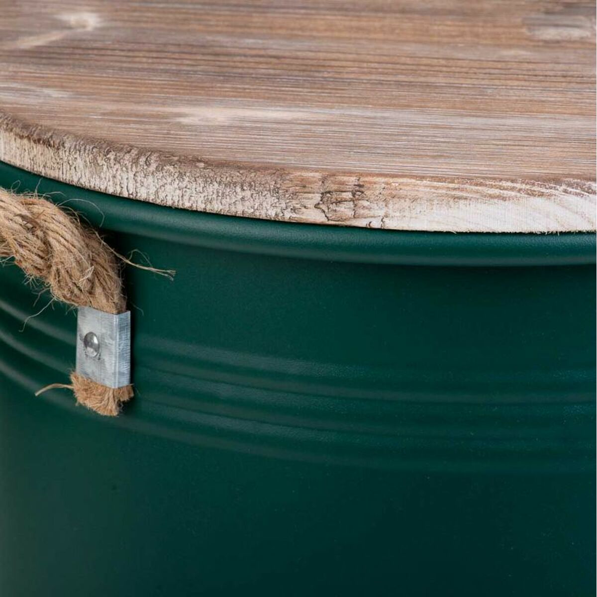 Storage Box with Lid Alexandra House Living Factory Green Hemp Metal Fir wood 35 x 35 x 37 cm With handles Circular